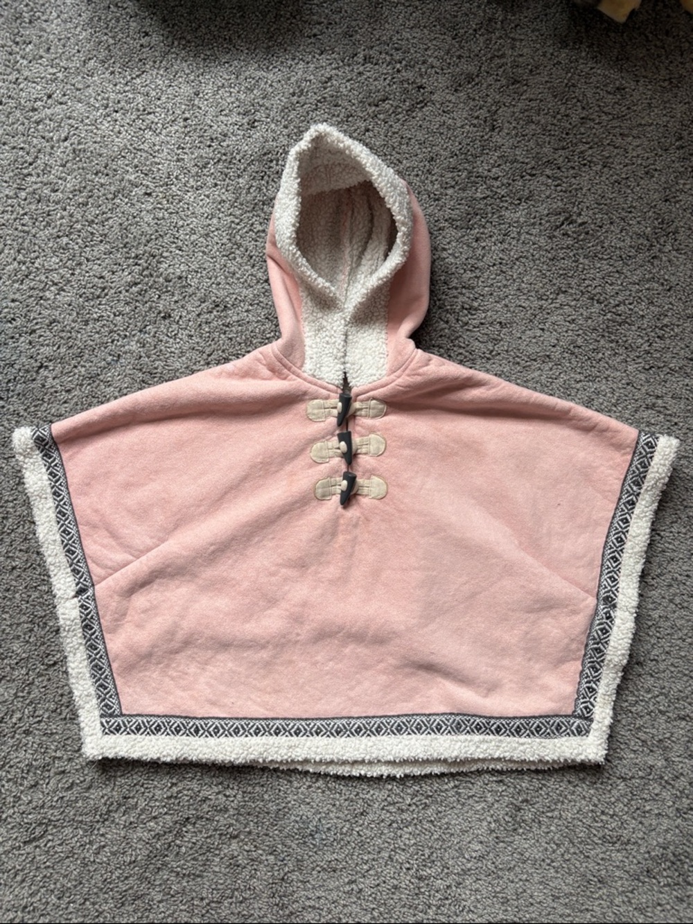 Artisan Ny pink and cream sherpa-lined hooded poncho
